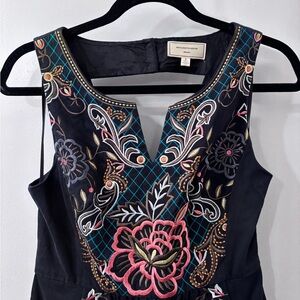 Moulinette Soeurs Black Sheath Dress with Beautiful Floral Embroidery